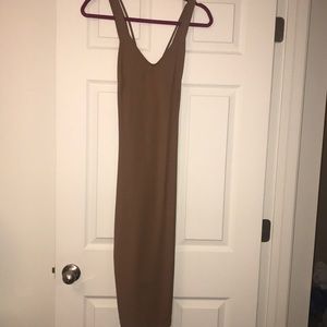 strappy camel color midi dress